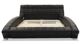 Adonis Black Tufted Genuine Leather Platform Bed - Queen