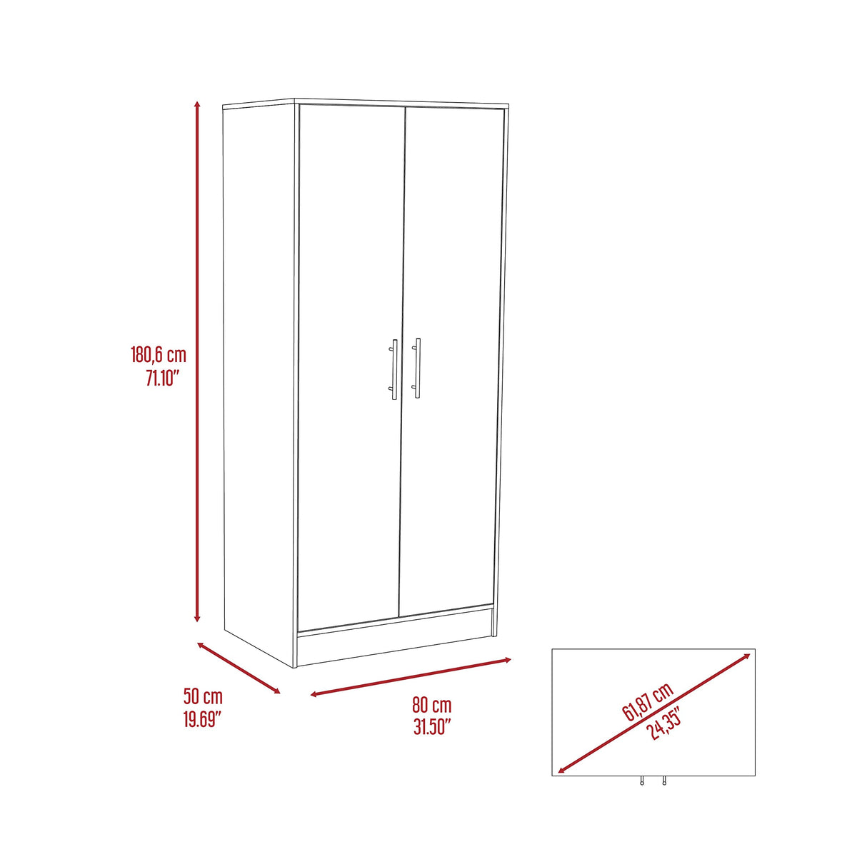 Armoire Wardrobe 2 Doors and 1 Drawer, Clothes Cabinet with Storage