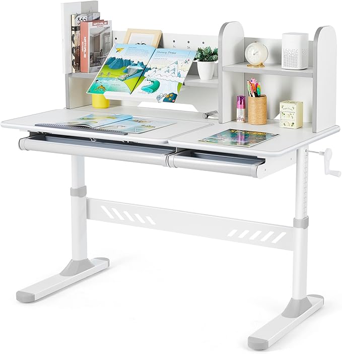 Adjustable Kids Desk with Hutch and Drawers, 47" Wide Multifunction Ergonomic Study