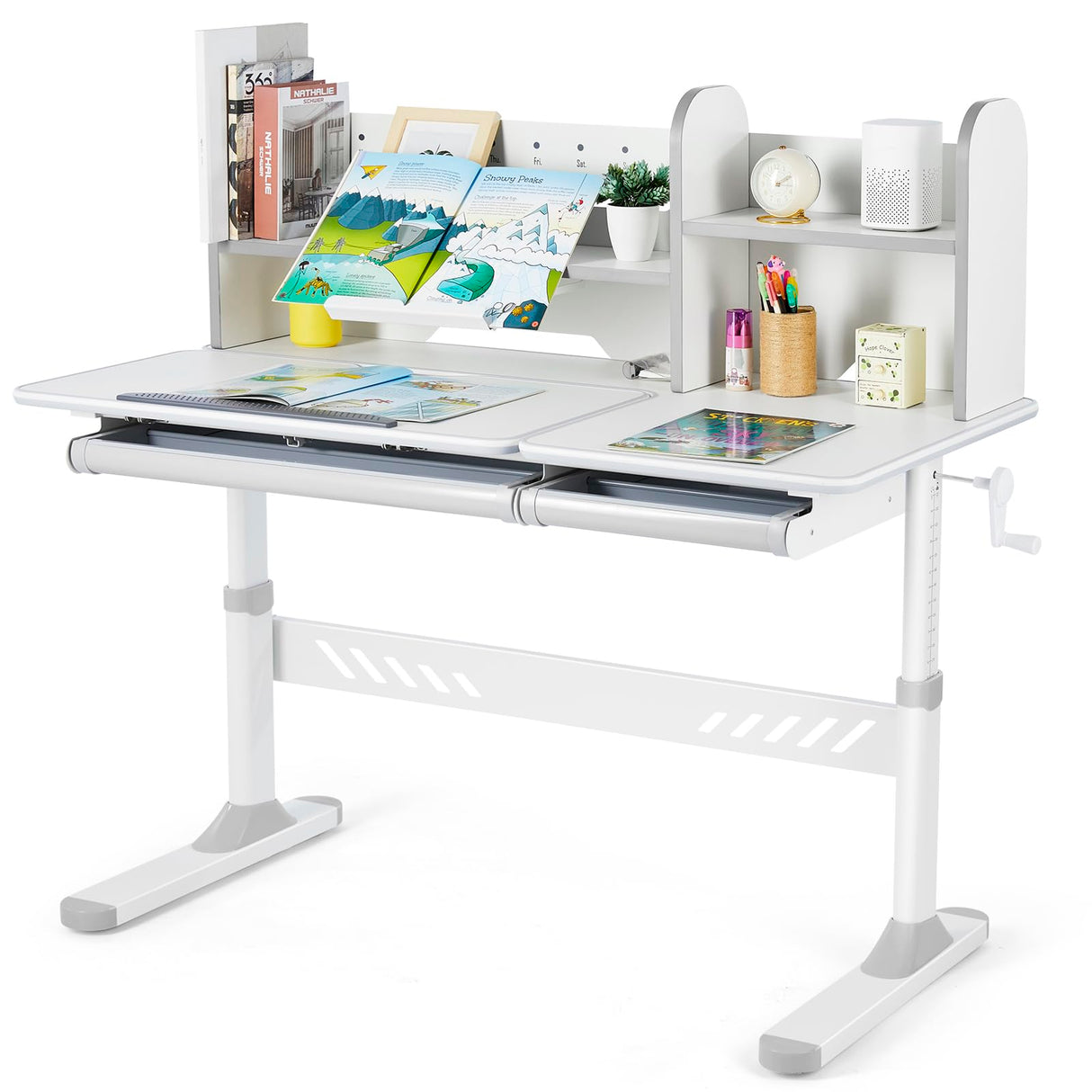 Desk with Hutch and Drawers, 47" Wide Multifunction Ergonomic Study Table, with Two