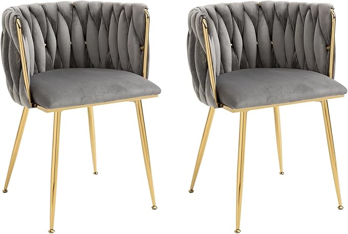 Velvet Dining Chairs Set of 4, Modern Upholstered Dining Chairs with Gold Metal Legs for