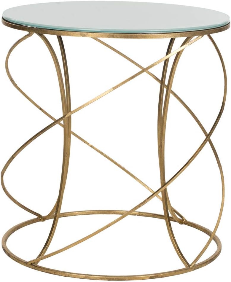 Home Collection Cagney Glass Top Round Accent Table, 0, Gold/White