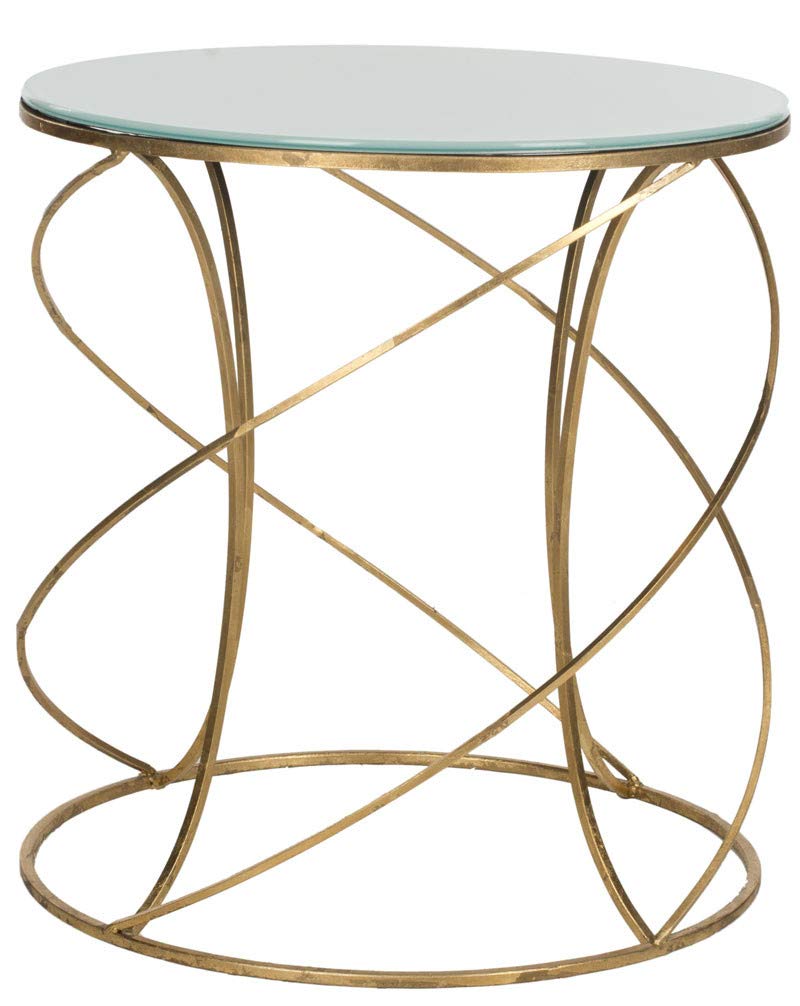 Home Collection Cagney Glass Top Round Accent Table, 0, Gold/White