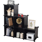 Cube Storage Organizer 6-Cube Closet Storage Shelves with Wooden Mallet,Closet Cabinet Bookshelf,Plastic Square Cube Storage for Home,Office, Kids Room,Black