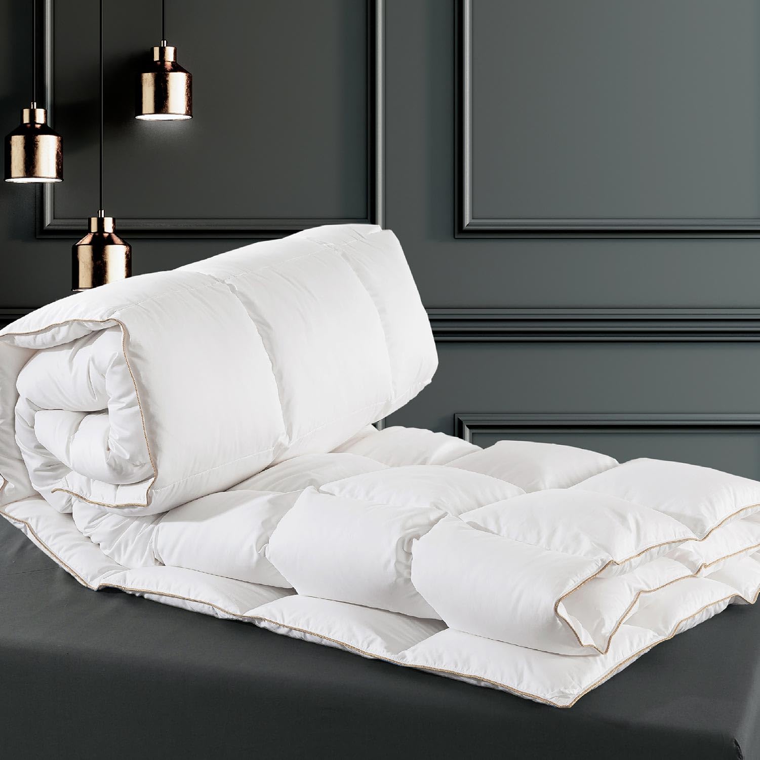 Duck Feather Comforter King, All Season Basic Feather Duvet Insert, 100% Cotton Hotel