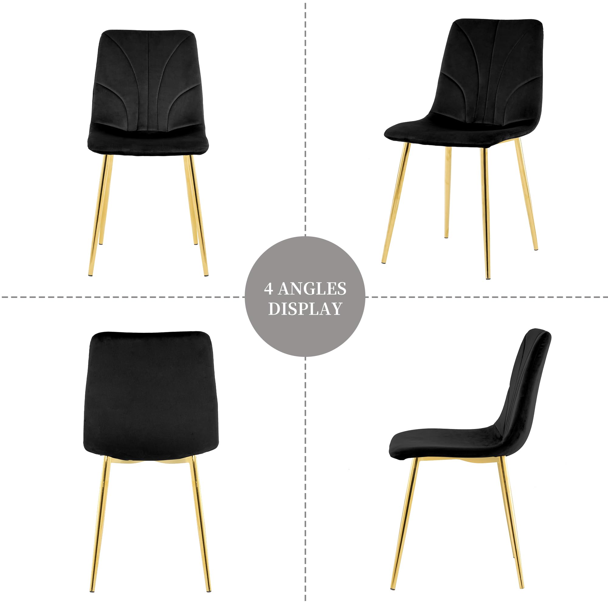 RGZ Dining Chairs Set of 4, Mid Century Modern Dining Room Chairs, Upholstered Dining Chair with Wide Seat & Metal Legs for Dining Room, Living Room, Kitchen (Velvet Fabric, Black)