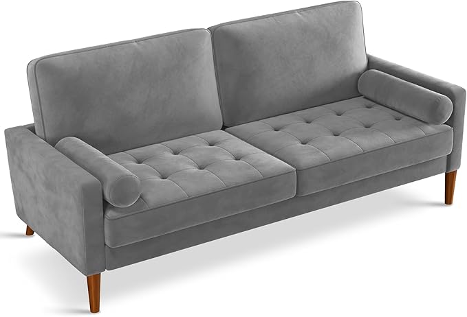 Loveseat Sofa, 56" Grey Velvet Couch Small Couch Love Seat Sofa with Tufted Seat