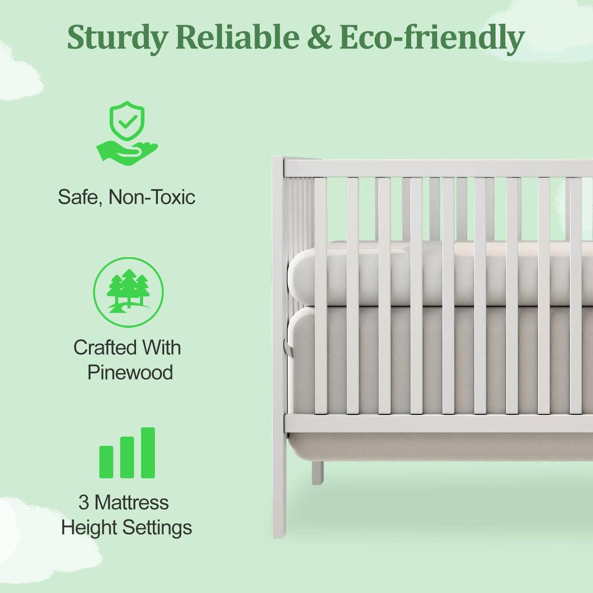 Baby Crib,5-in-1 Convertible Crib,Converts from Baby Crib to Toddler Bed, Daybed