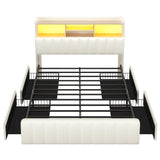 Full Size Bed Frame with Bookcase Headboard and Storage Drawers