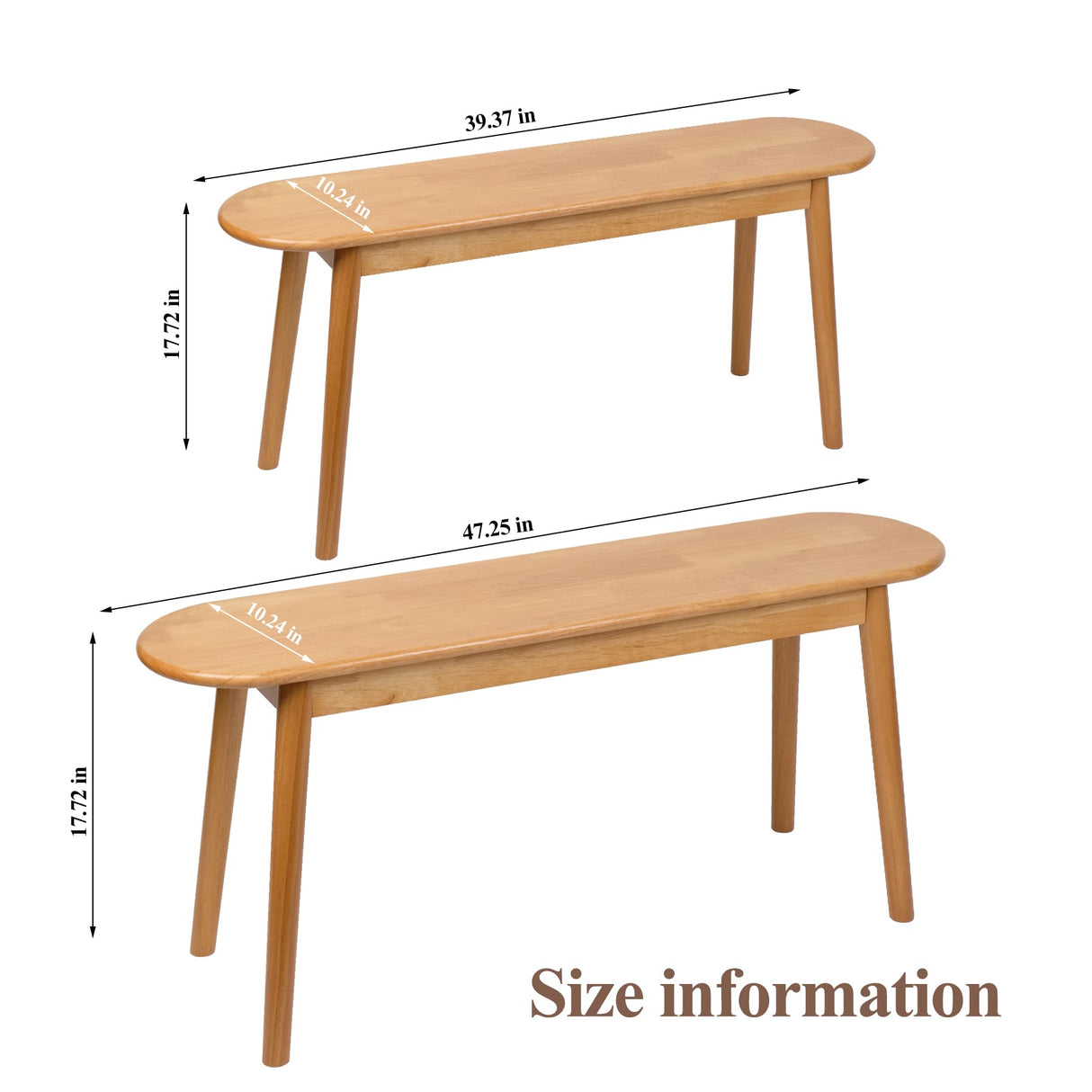 Entryway Bench, Solid Wood Dining Bench, Midcentury