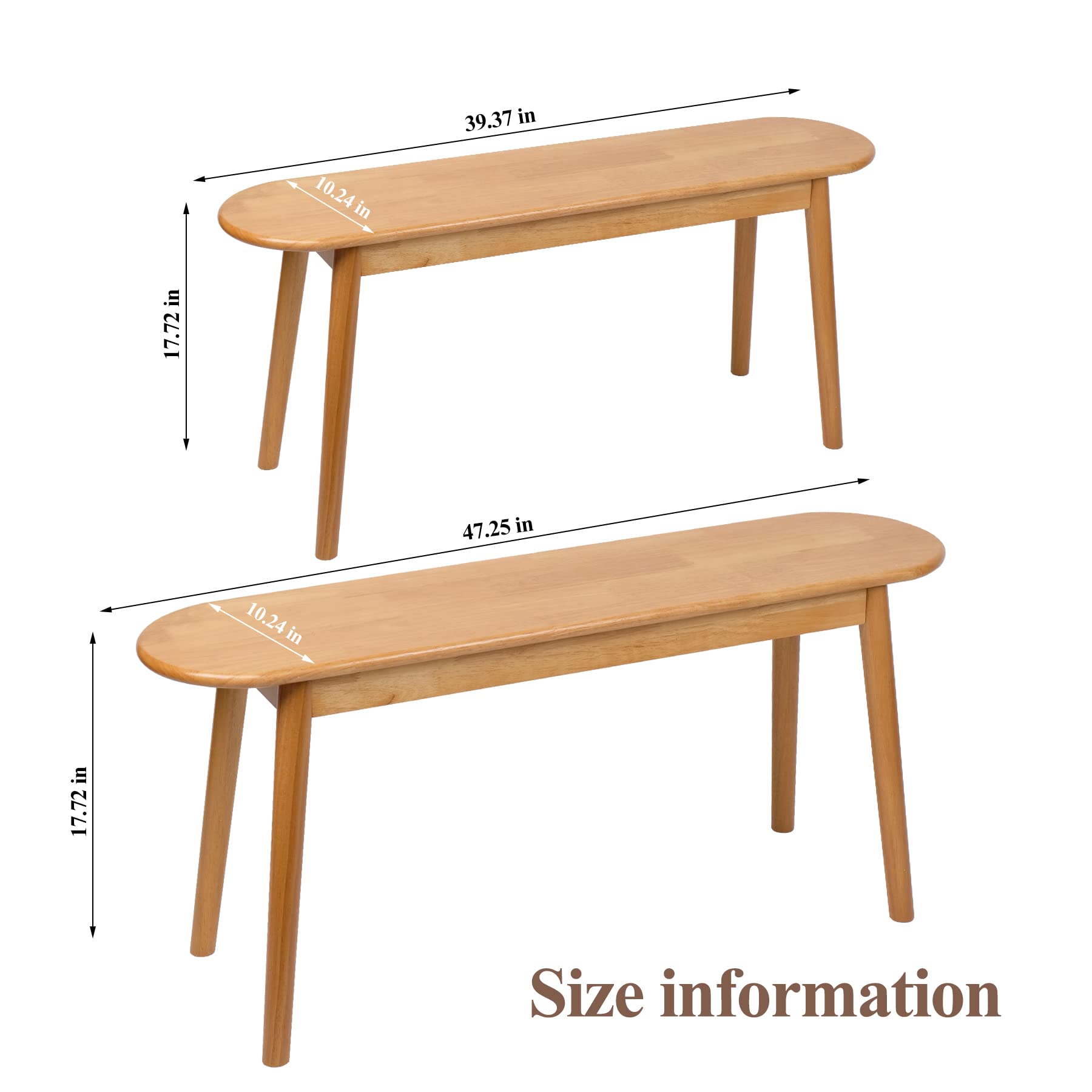 Entryway Bench, Solid Wood Dining Bench, Midcentury