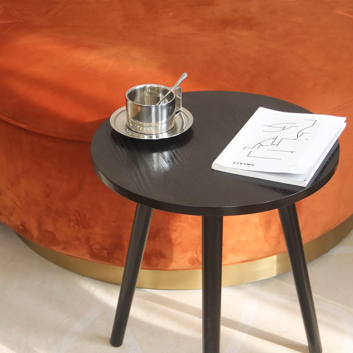 Round End Table, Black Side Table Modern Home Decor Small Accent Table