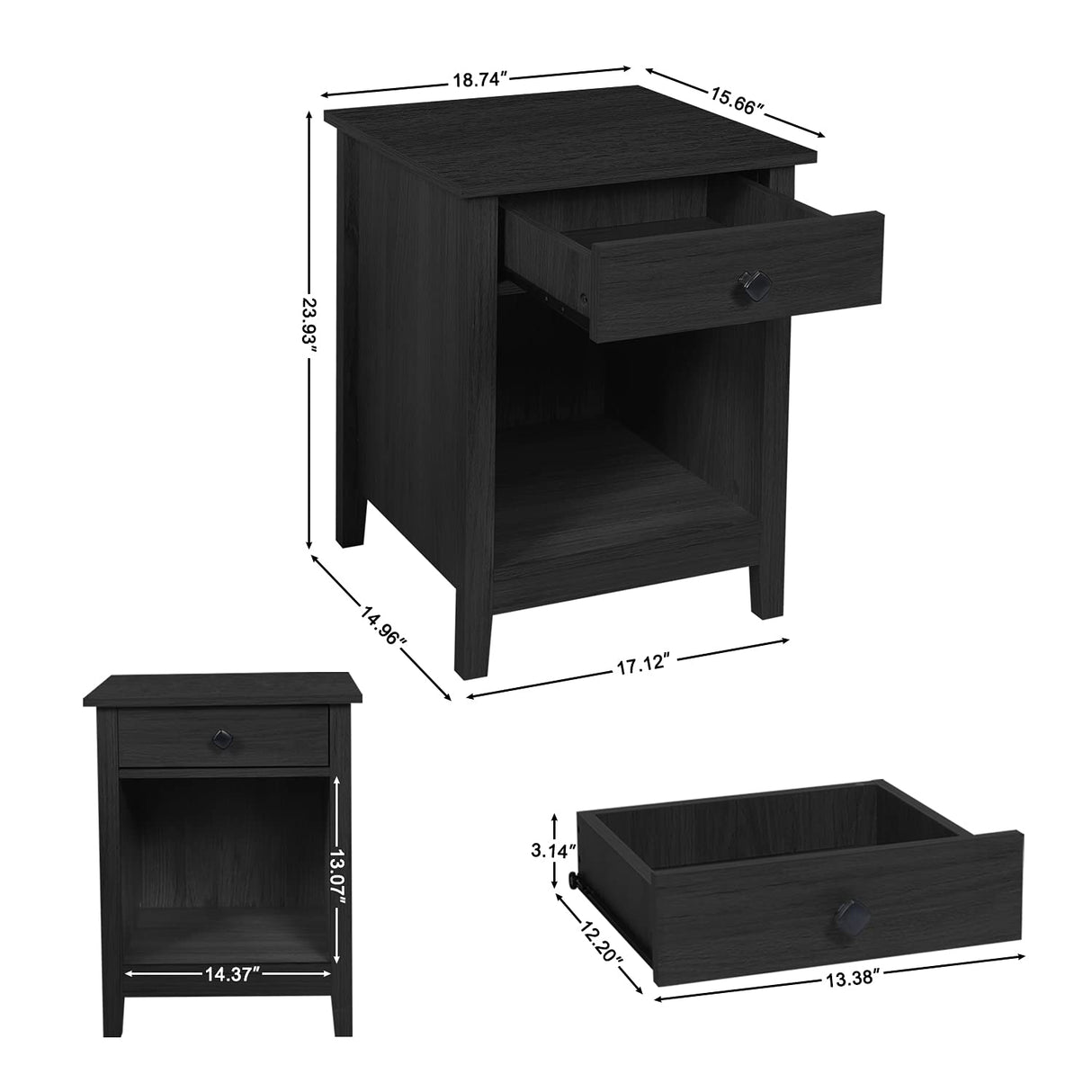 Bedroom Nightstands - Set of 2 Wooden Night Stands with Drawers