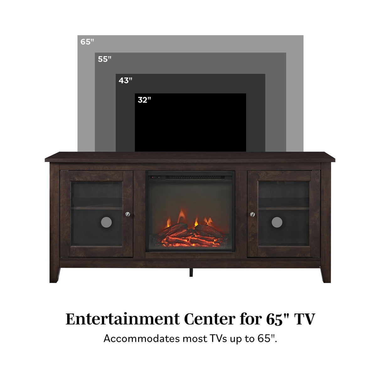 Rustic Wood and Glass Fireplace TV Stand for TV's up to 64" Flat Screen Living Room