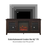 Rustic Wood and Glass Fireplace TV Stand for TV's up to 64" Flat Screen Living Room