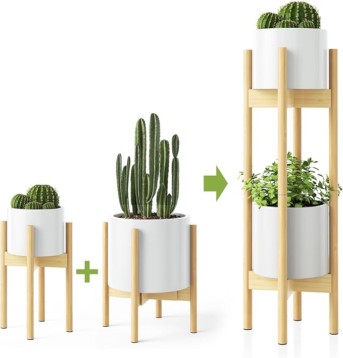 2 Pack Mid Century Modern Plant Stands with Adjustable Width 8" to 12"