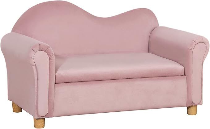 Ergonomic Foam Kids Sofa with Inner Toy Storage Chest, Velvet Kids Couch with Soft Arms