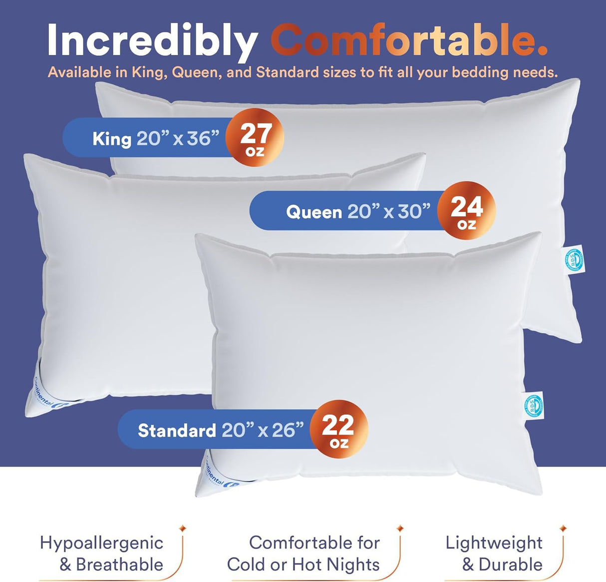 100% Luxury Down Pillow - Siberian 800 FP Firm Support Queen Size - Pack of 1 - Family