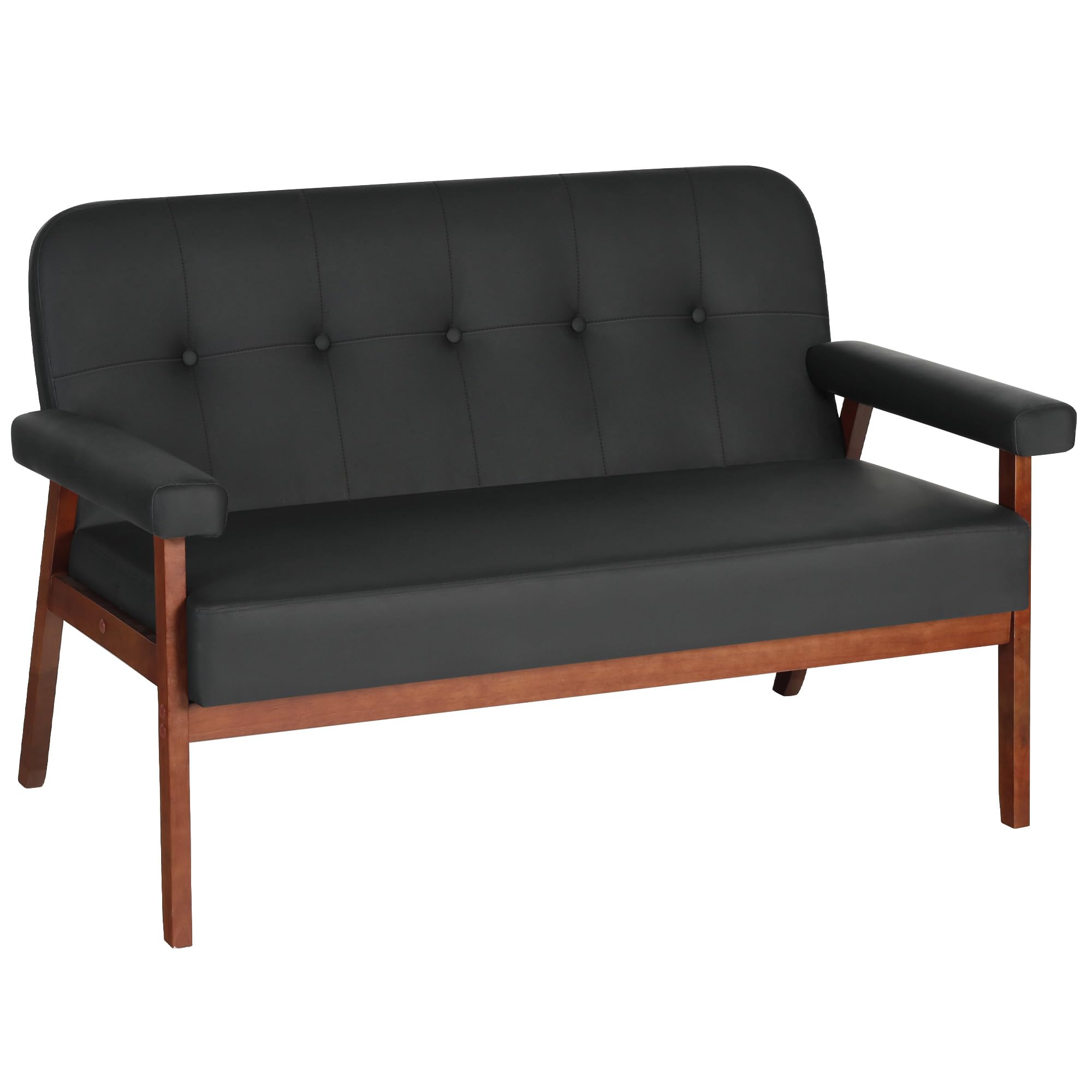 50”W Black Faux Leather Small Office Couch Loveseat Sofa
