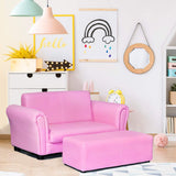 Footstool, 2 in 1 Double Seat Children's Sofa w/PU Leather Surface, Armrest Chair Lounge,