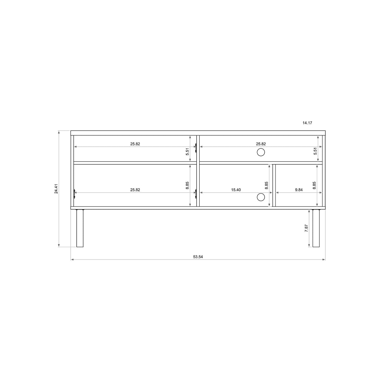 Windsor Modern TV Stand with Media Shelves and Solid Wood Legs, 53.54"