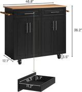 Kitchen Island Cart on Wheels, Rolling Kitchen Island with Storage Cabinets