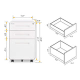23.8" H 3 Drawer Rolling File Cabinet with Lock, Mobile File Cabinet Under Desk
