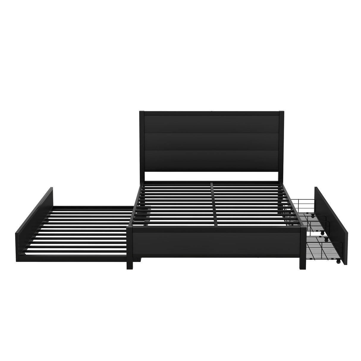 Metal Full Size Metal Platform Bed Frame with Twin Size Trundle and 2 Drawers for Kids