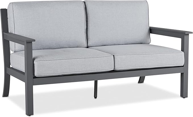 Ortun Outdoor Loveseat with Cushions - Two-Seater Couch - Aluminum Frame