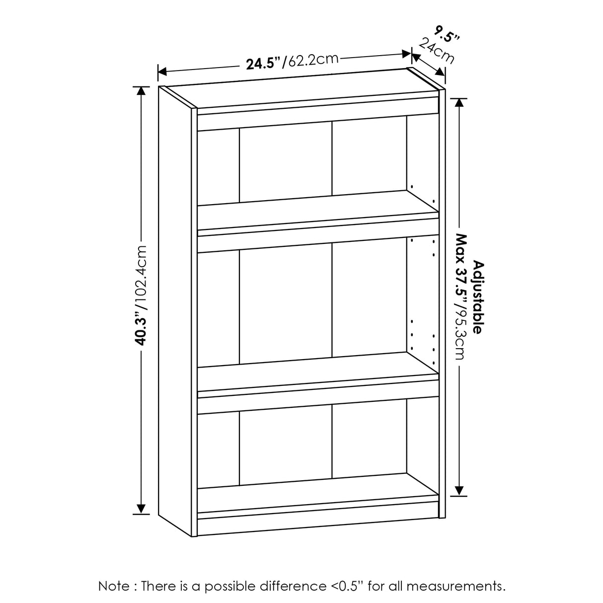 Furinno Jaya Enhanced Home Bookcase 3-Tier Adjustable Bookshelf, Amber Pine