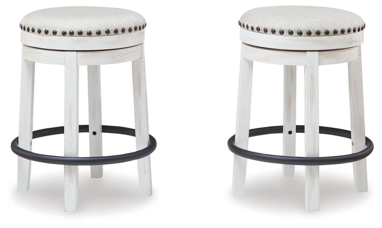 Valebeck 24" Counter Height Upholstered Swivel Stool, White & Black