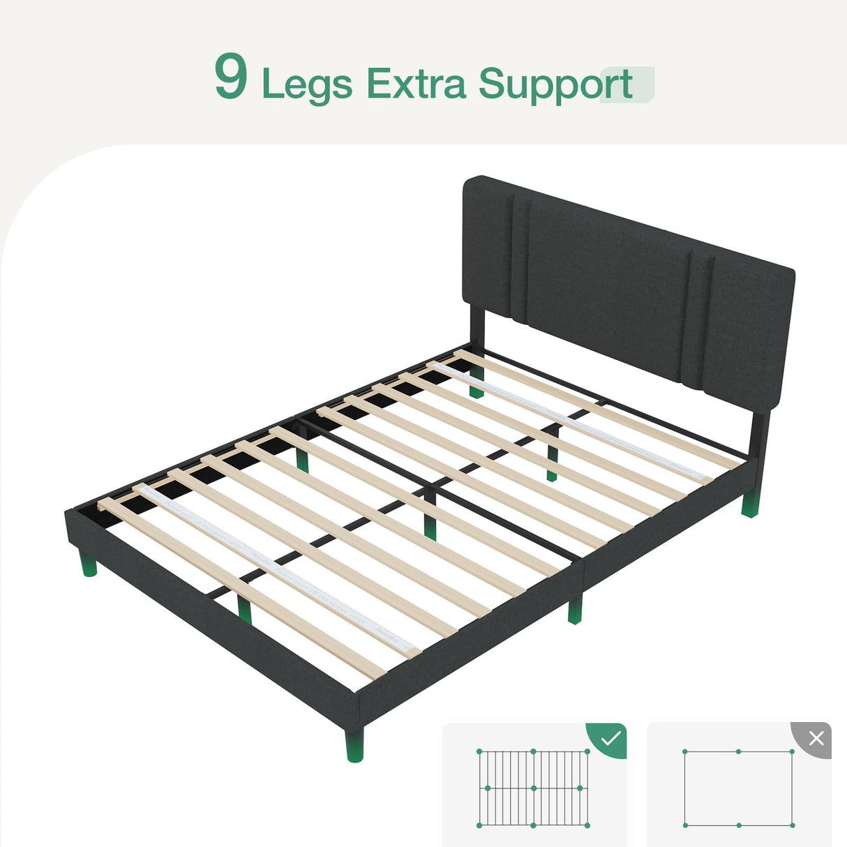 Queen Bed Frame with Headboard, Queen Size Bed Frame with Adjustable Headboard