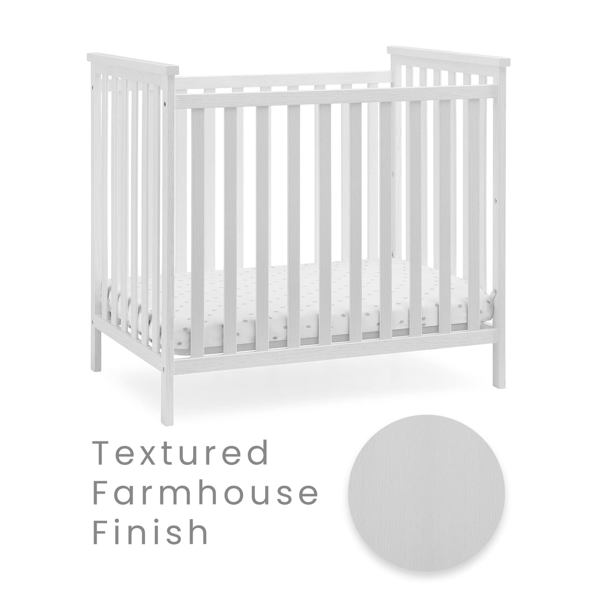 Middleton Mini Crib with 2.75-Inch Mattress - Greenguard Gold Certified, Textured White