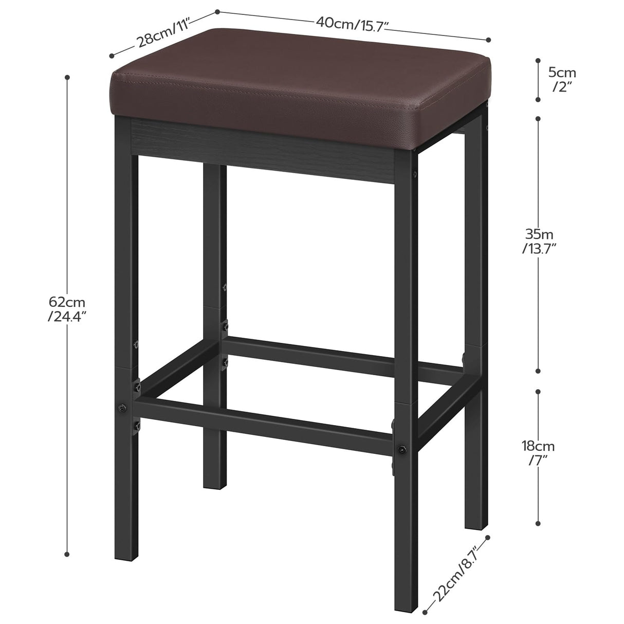 Bar Stools, Set of 2 Bar Chairs, 24.8-Inch Height Stools, Breakfast Bar Stools