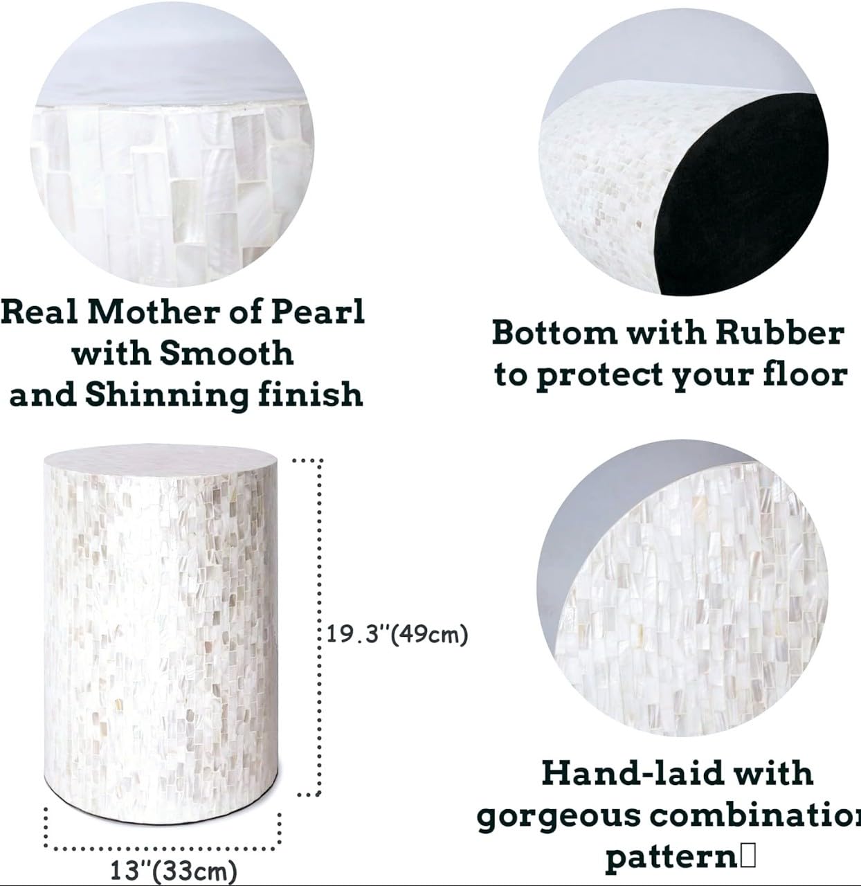 Mother of Pearl Inlaid Cylinder Drum End Table Nacre Capiz Shell Side Table Stool Drum Accent Table Coffee Bedside Side Table Round