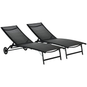 Outdoor, 2 Piece Lounge Chair with Wheels, Tanning Chair with 5 Adjustable Positions
