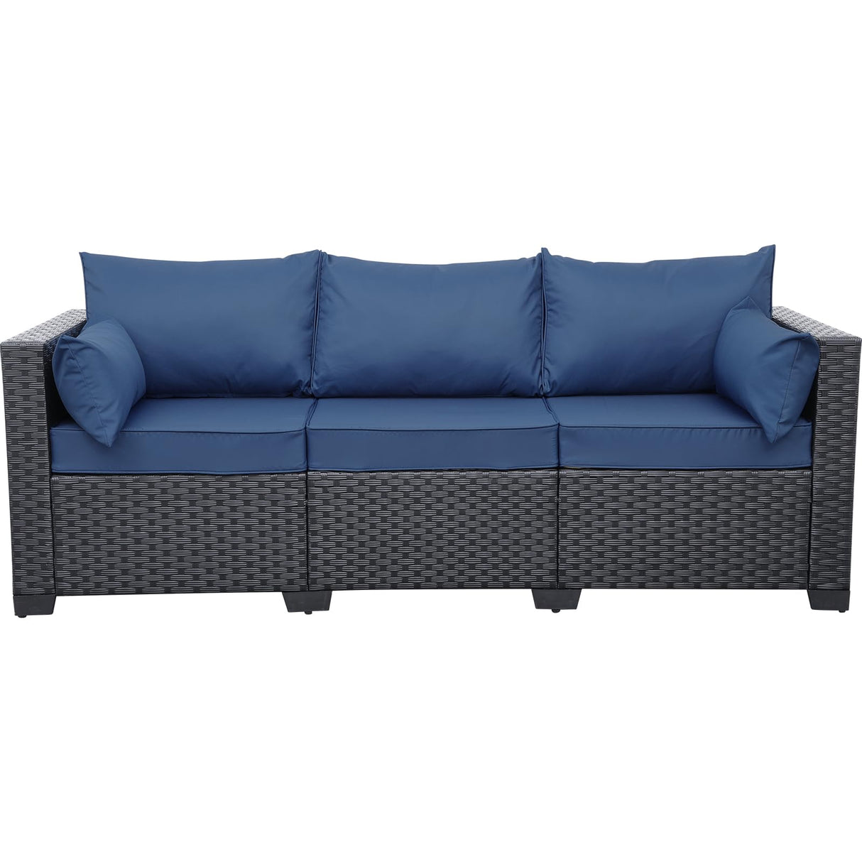 3-Seat Outdoor Rattan Sofa Patio Couch Black PE Wicker Loveseat Seating Furniture