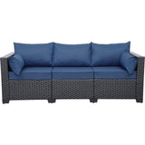 3-Seat Outdoor Rattan Sofa Patio Couch Black PE Wicker Loveseat Seating Furniture