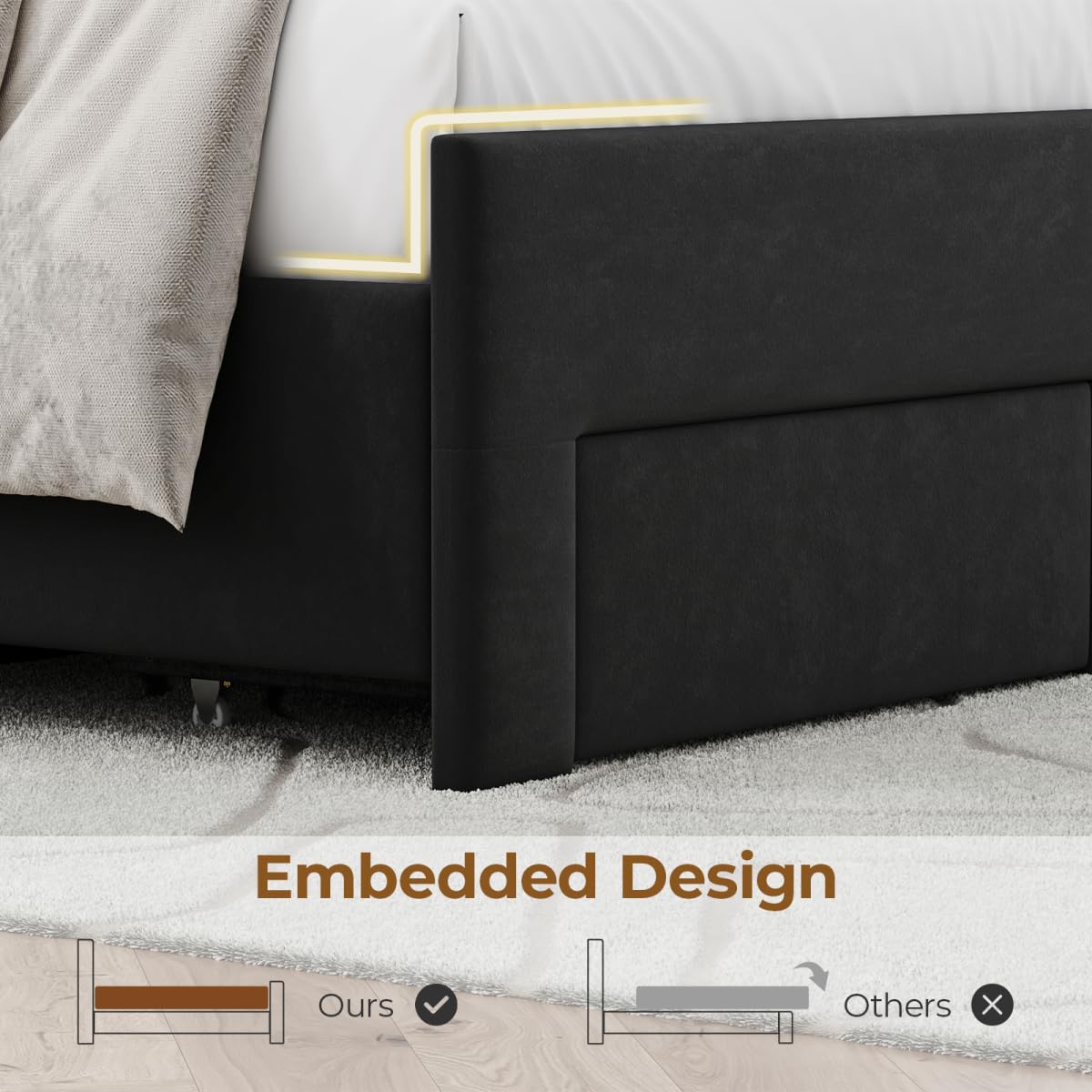 Full Size Platform Bed with Storage Drawers & LED Lights