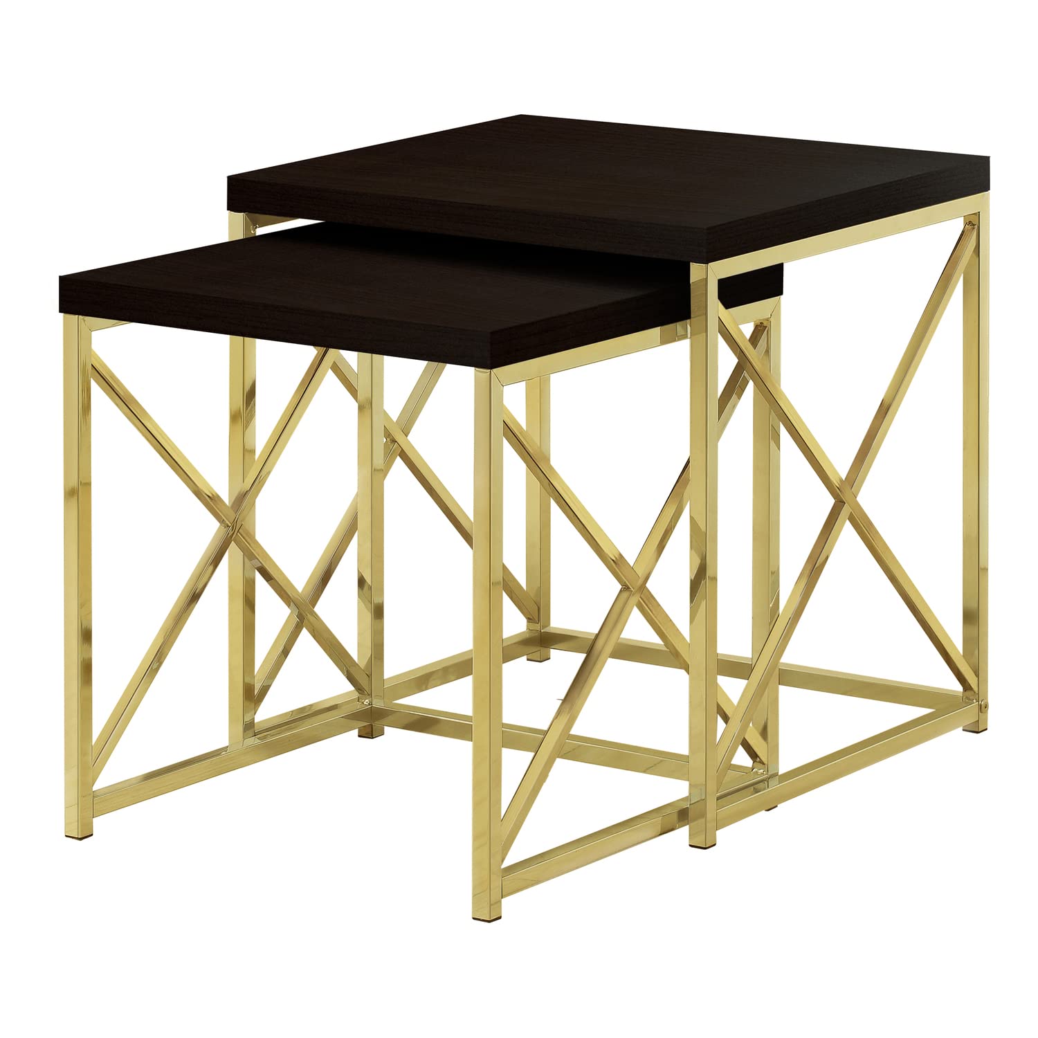 I TABLE-2PCS Set/Cappuccino/Gold Metal NESTING TABLE, Brown