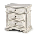 Highland Park Nightstand, Driftwood Finish, Nickle Hardware, 2 USB Charging Ports, 2 Full Size Drawers & 1 Half Size Drawer, Bedroom, 28" L x 17" D x 29.5" H, White