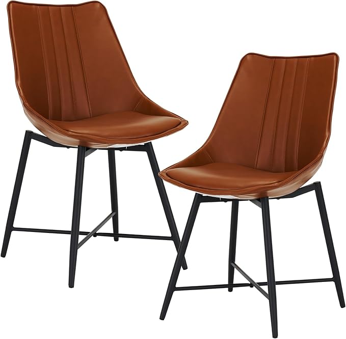 Modern Dining Chairs Set of 2, Faux Leather Armless Side Chairs with Metal Legs,