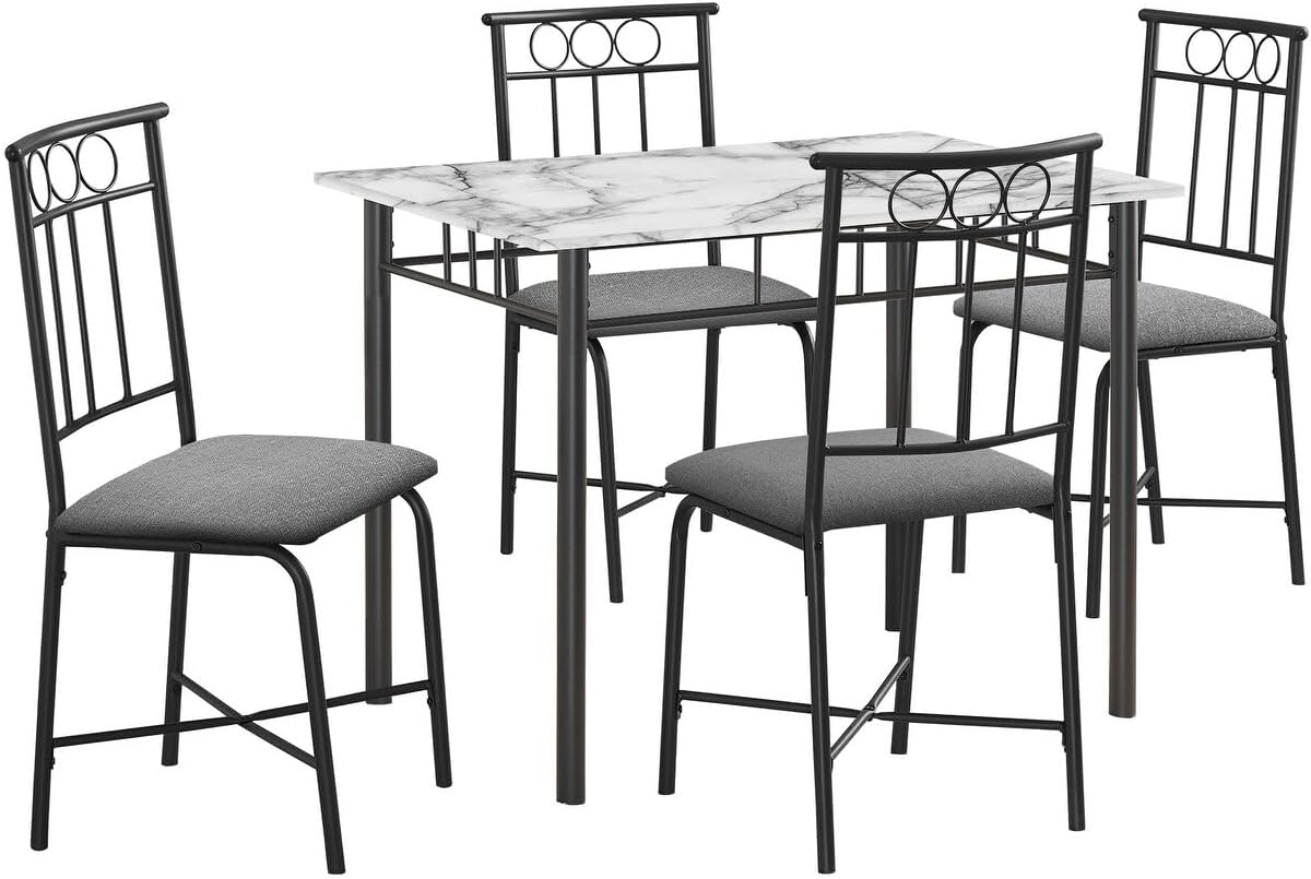 Monarch Specialties 1014 Table, 5pcs, Small, 40" Rectangular, Kitchen, White Marble Look Laminate 5 Piece Dining Set, 39.75" L x 27.5" W x 30" H