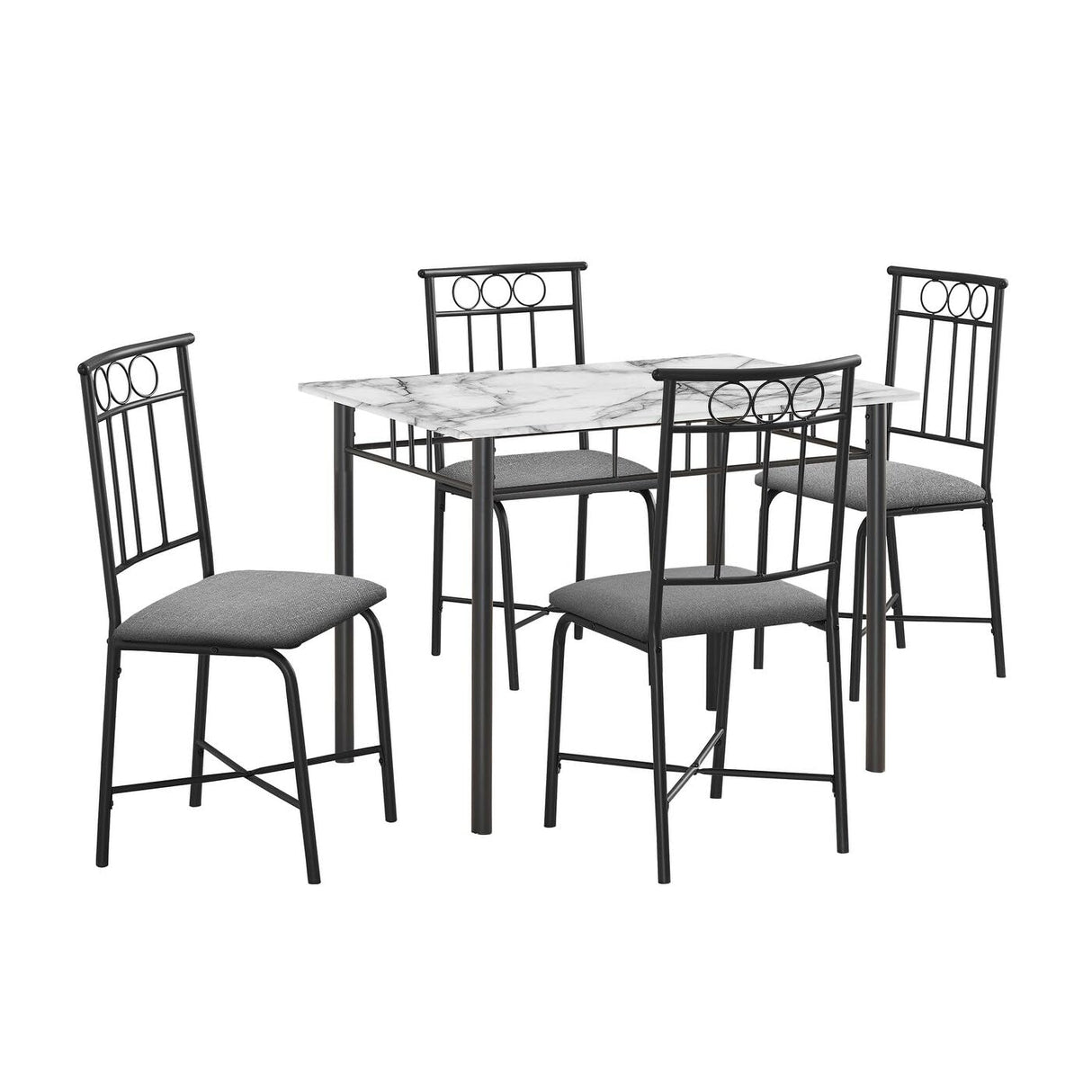 Monarch Specialties 1014 Table, 5pcs, Small, 40" Rectangular, Kitchen, White Marble Look Laminate 5 Piece Dining Set, 39.75" L x 27.5" W x 30" H