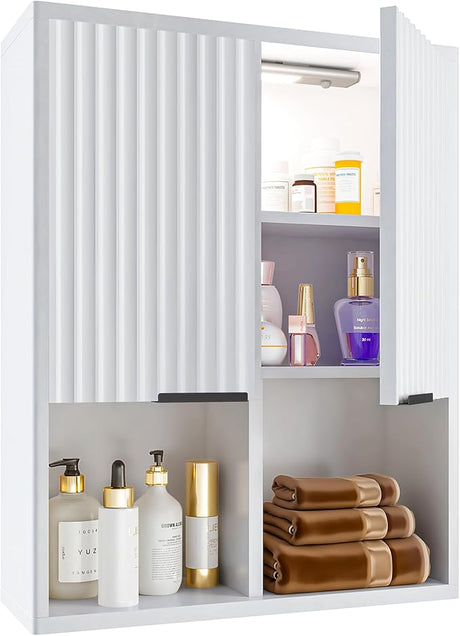 Fluted Bathroom Wall Cabinet with Motion Sensor Light