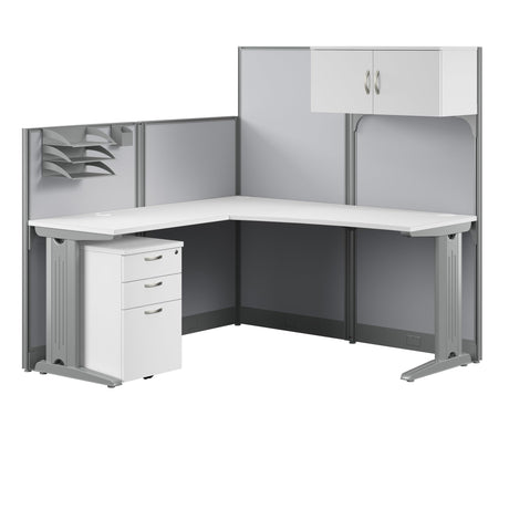 Office in an Hour L Shaped Cubicle Desk with Storage, Drawers