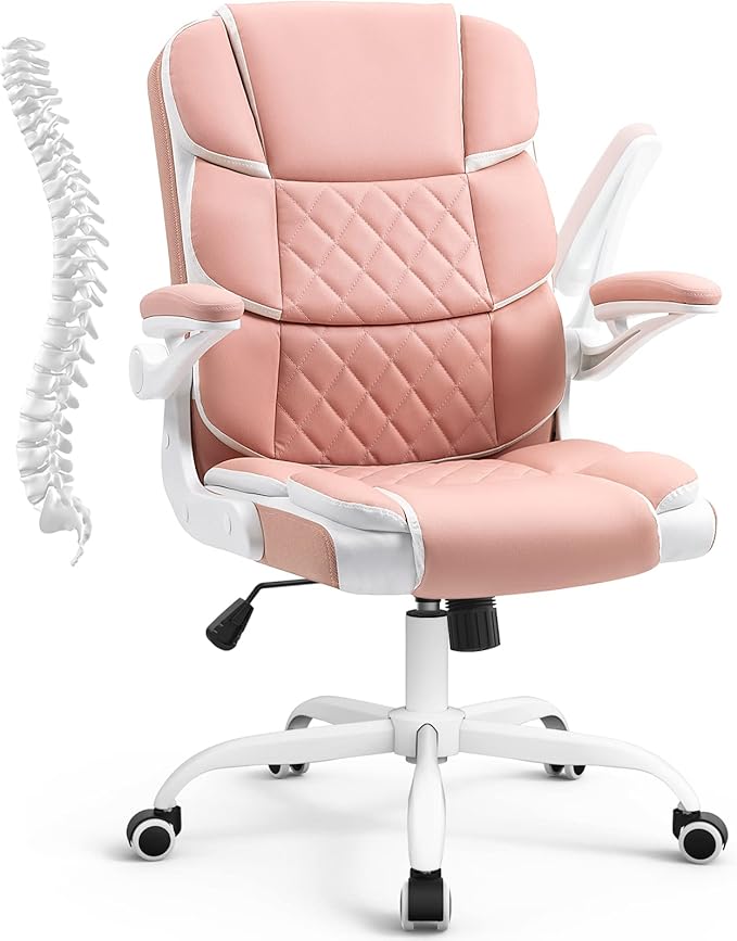 Home Office Desk Chairs with Wheels and Flip-up Armrests,Velvet Fabric Executive Office Chair Comfortable Ergonomic Computer Chairs for Adults and Teens,Beige