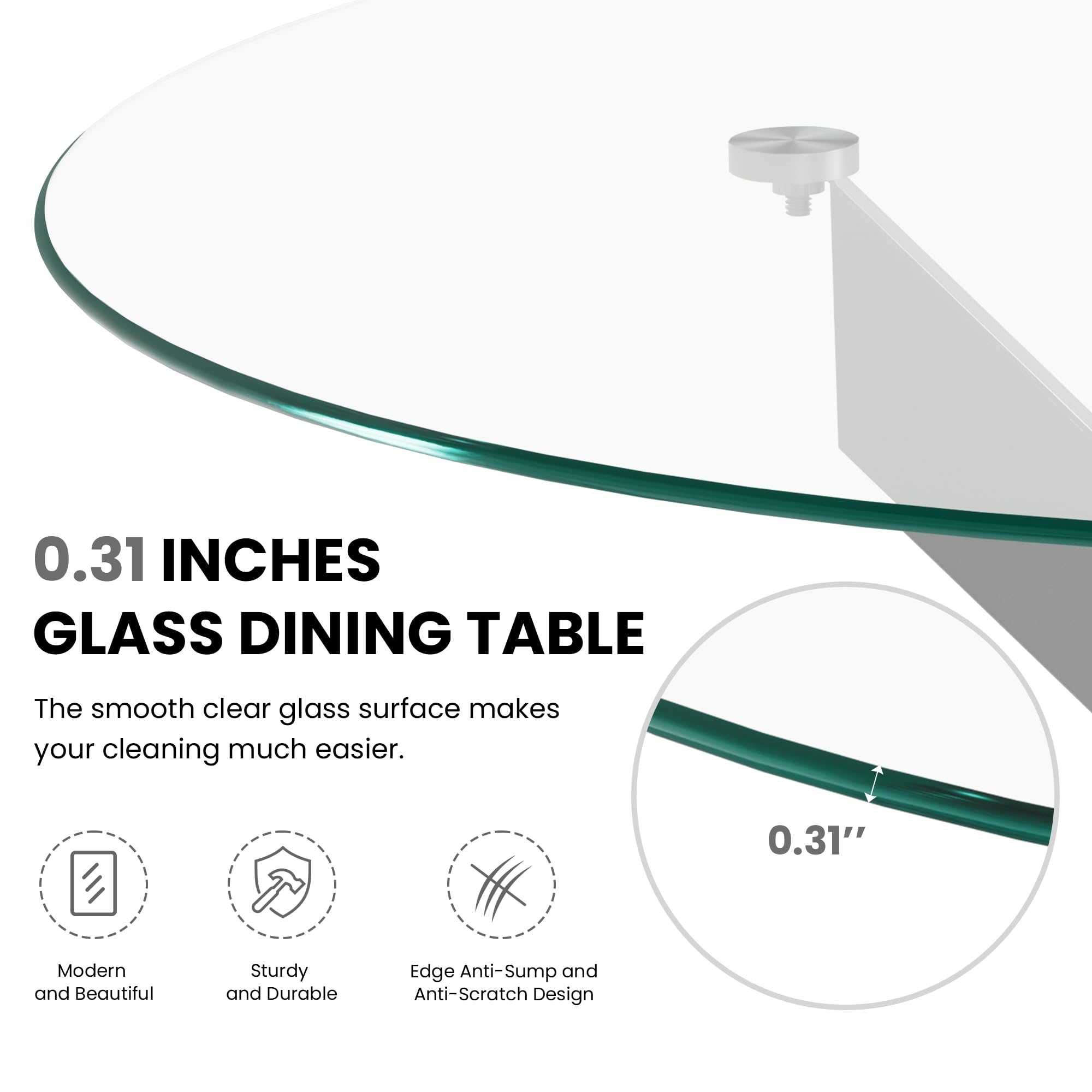 Glass Dining Table,Round Kitchen Table with Chromed Legs,35.3" Small Dining Table for Apartment