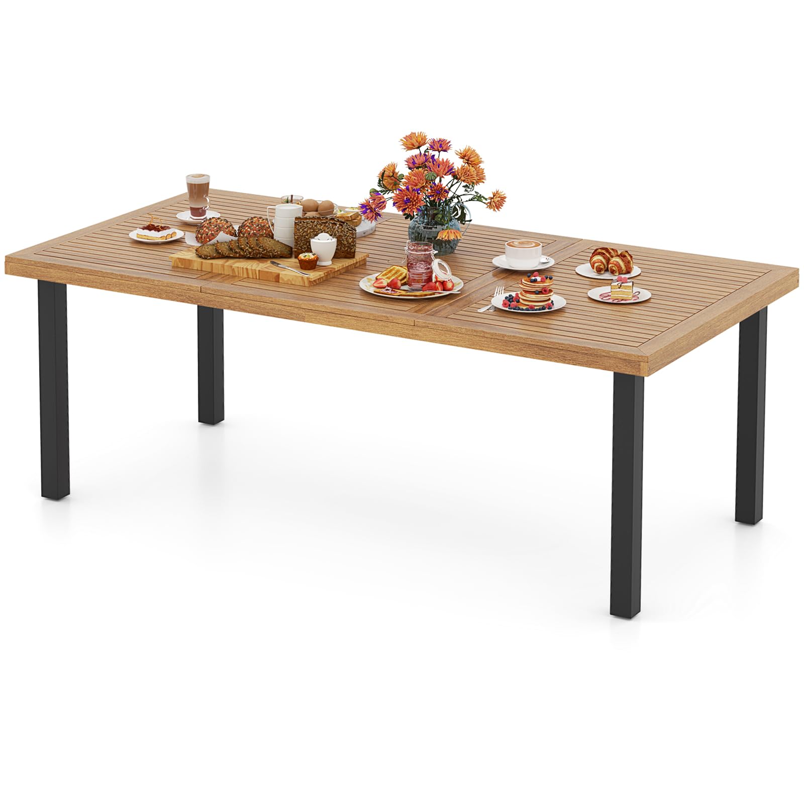 Patio Dining Table for 8, 79" Large Rectangle Table with Acacia Wood Tabletop & Heavy
