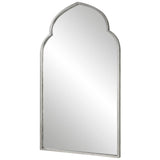 38 Inch Wood Wall Mirror, Moroccan Style, Antique Silver